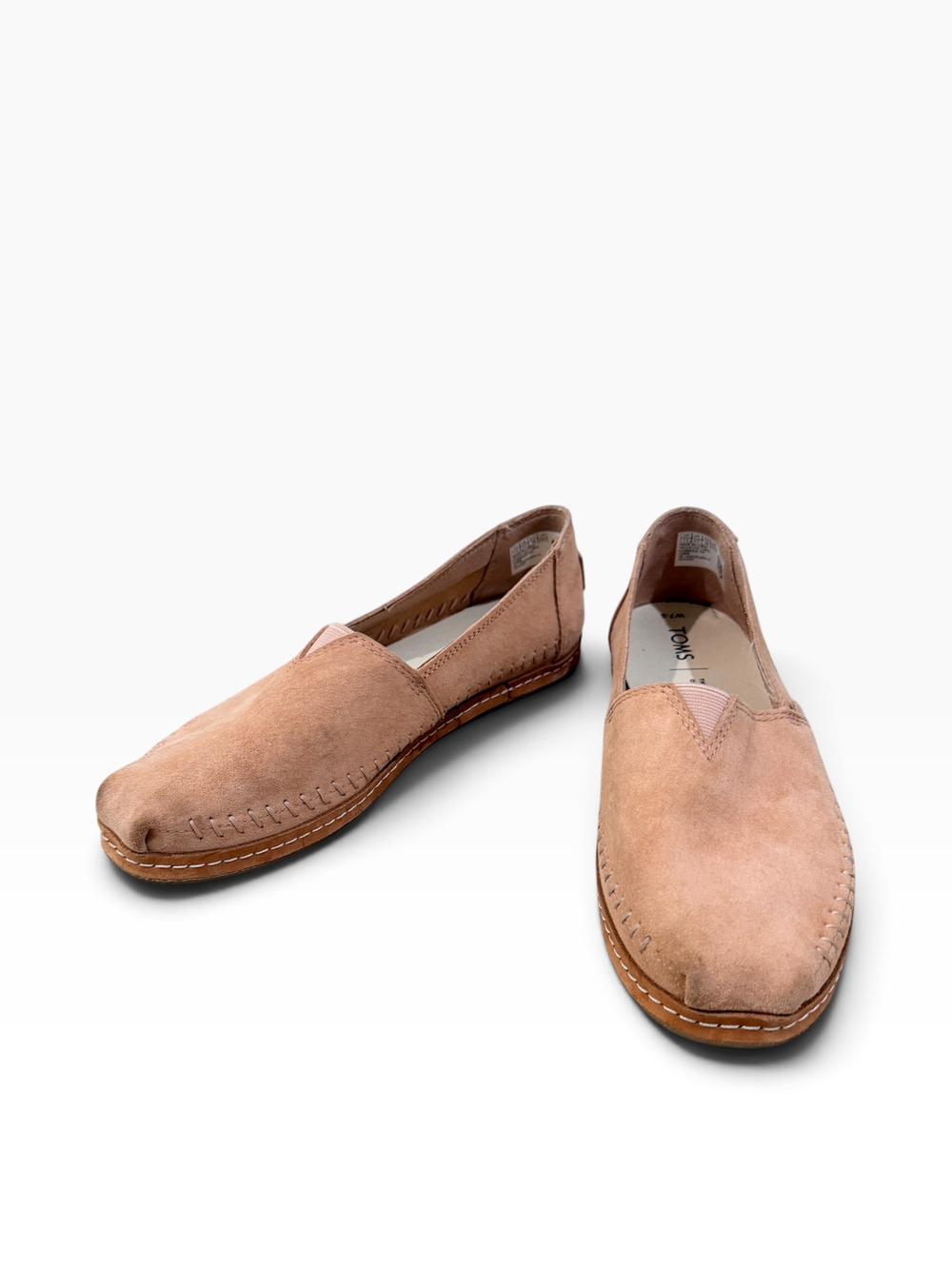 TOMS Shoes Womens Size 7.5 Sand Pink Suede Slip On Comfort Flats Casual